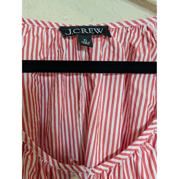J.Crew Red Striped Dress Midi Puff Sleeve Tie Cuffs Casual XL (No Belt) - Picture 5 of 5